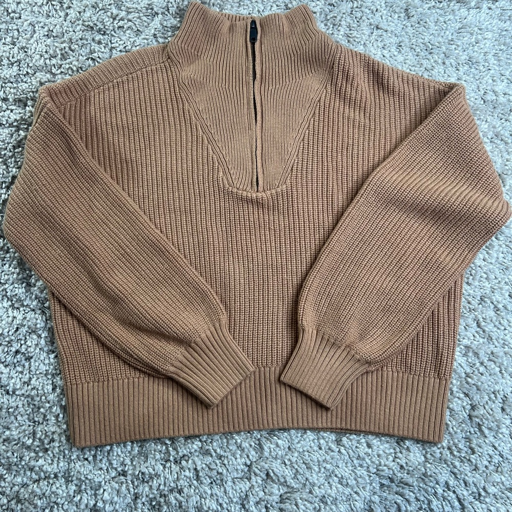Duluth Trading Co Women's Brown 1/4 zip Turtleneck Sweater